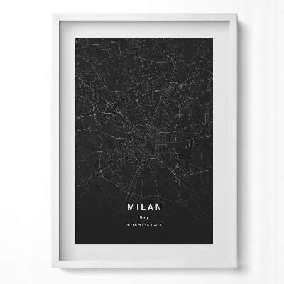 Tablou rama modern Harta orașului Milano, Italia
