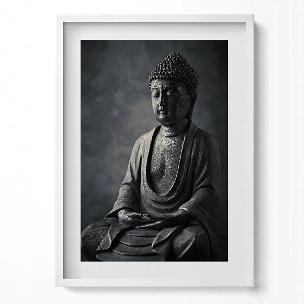 Tablou living cu rama modern Fotografie alb-negru a unei statui a lui Buddha