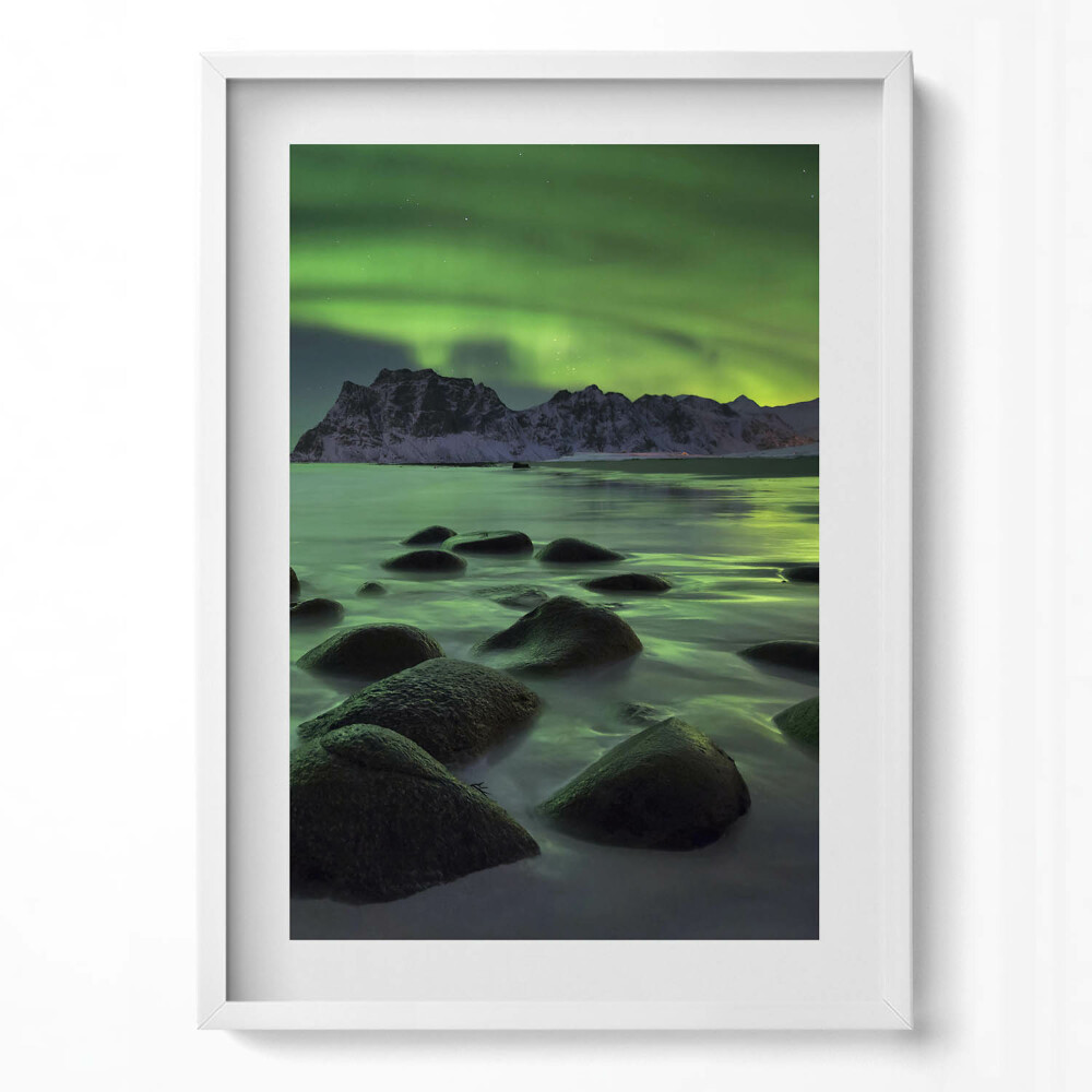 Tablou living cu rama modern Aurora Boreală - Peisaj Verde