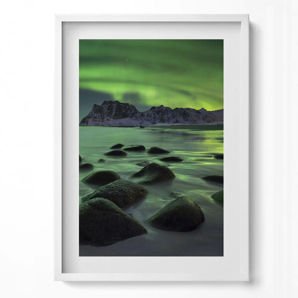 Tablou living cu rama modern Aurora Boreală - Peisaj Verde