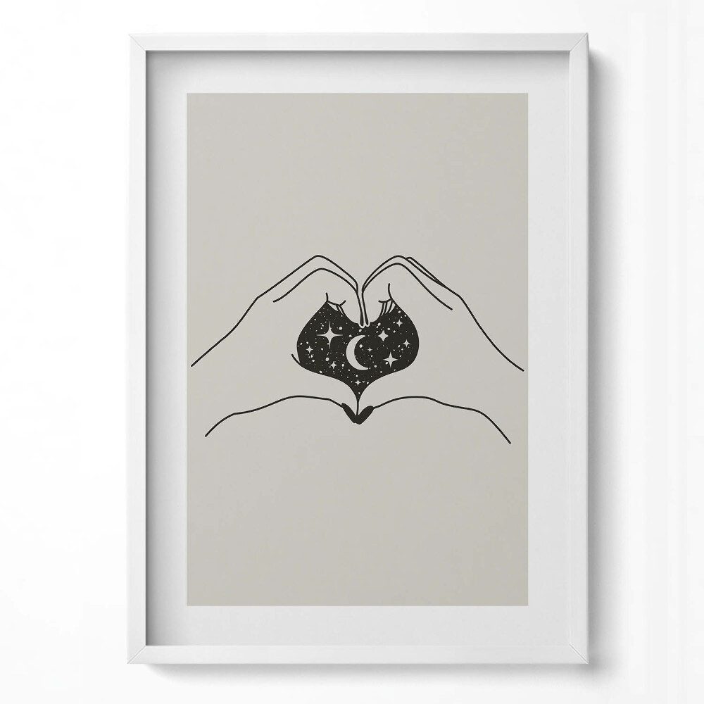 Tablou rama modern Inimă de palmier și spațiu - ilustrație