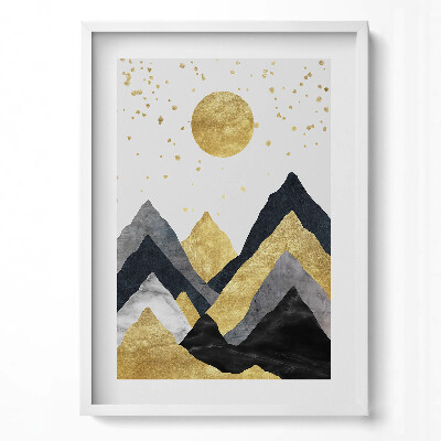 Tablou rama modern Peisaj abstract cu munți aurii și soare