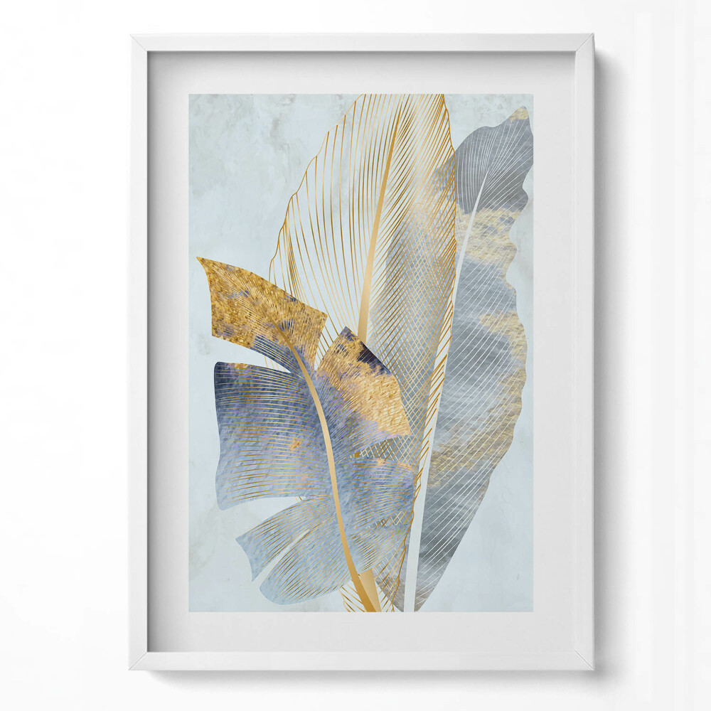 Tablou living cu rama modern Frunze de bananier glamour cu aur