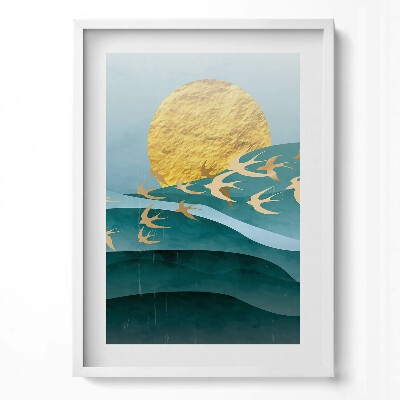 Tablou rama modern Ilustrație a păsărilor aurii pe cer