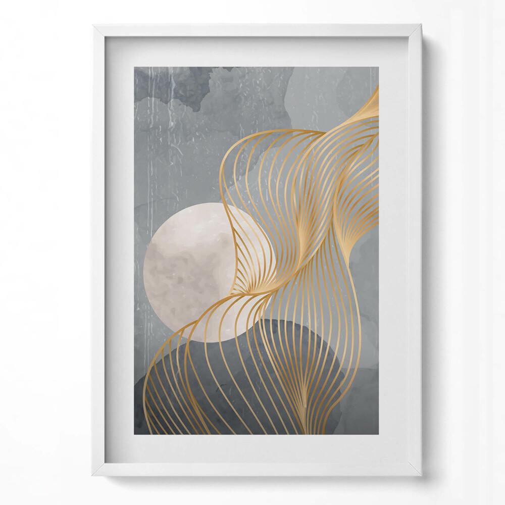 Tablou rama modern Ilustrație abstractă a lunii cu aur