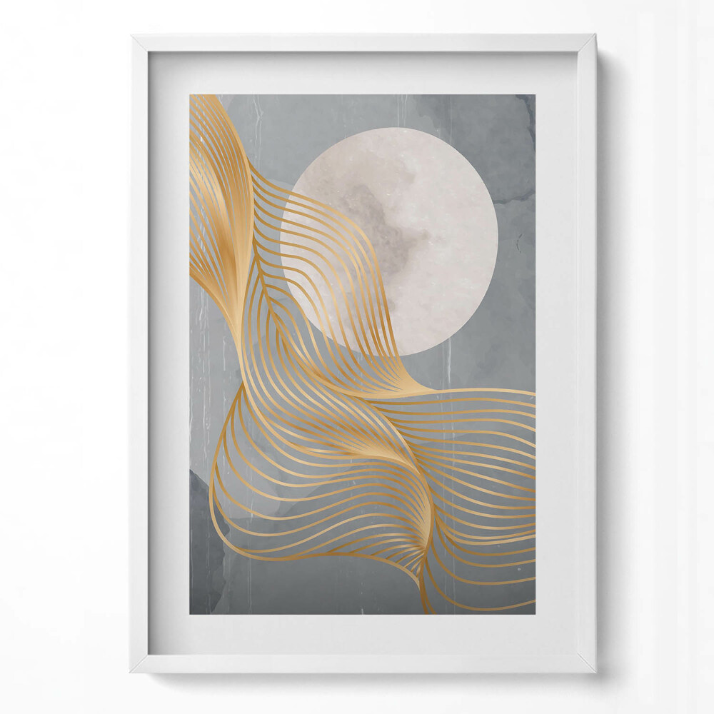 Tablou living cu rama modern Ilustrație abstractă a lunii cu aur