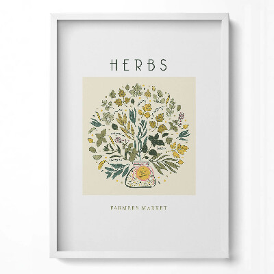 Tablou living cu rama modern Ilustrație cu plante medicinale