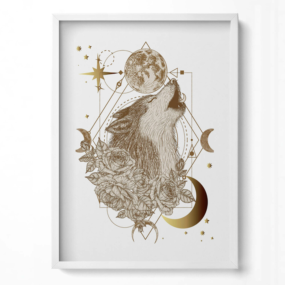 Tablou living cu rama modern Compoziție magică de lup cosmos și flori