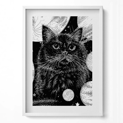 Tablou living cu rama modern Pisica Neagră Magică și Spațiul