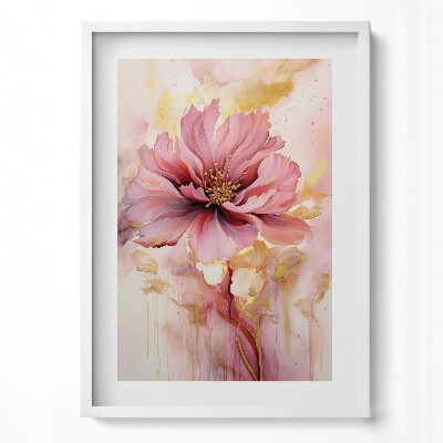 Tablou living cu rama modern Floare pictată romantic în aur