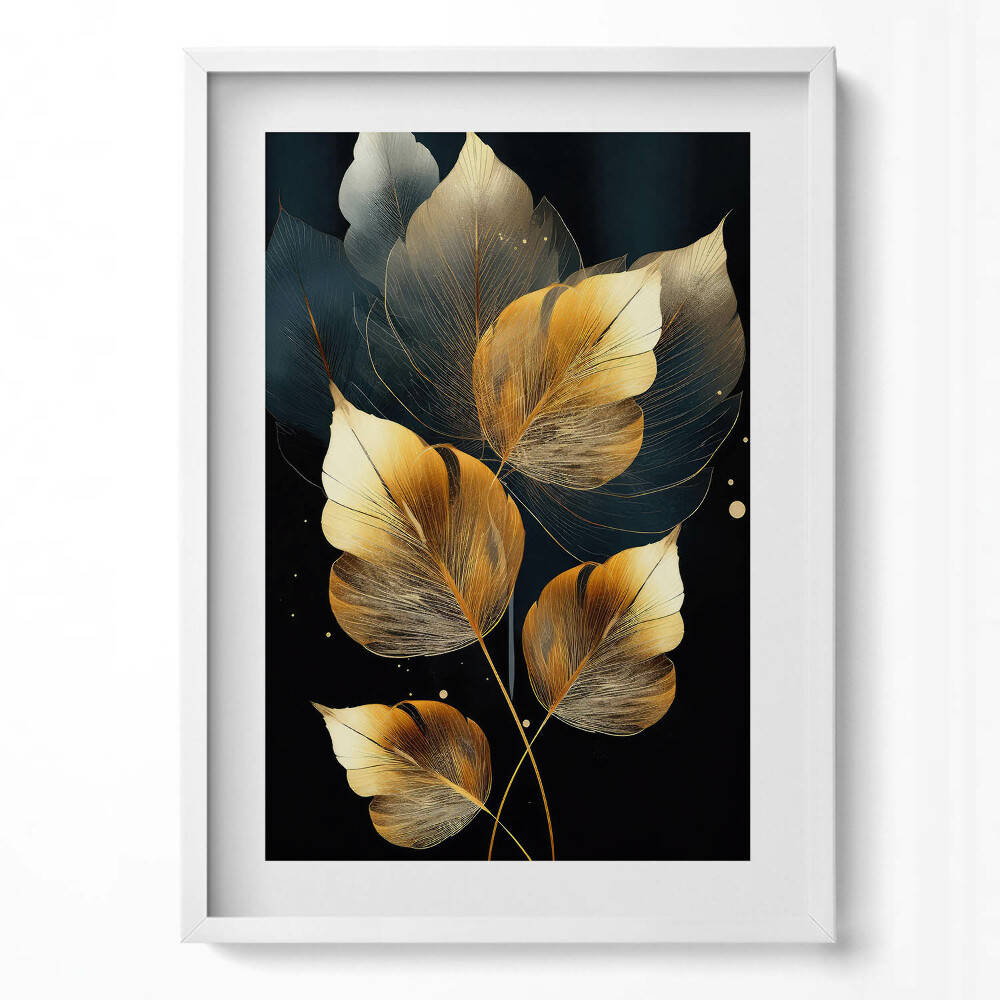 Tablou living cu rama modern Frunze de aur glamour