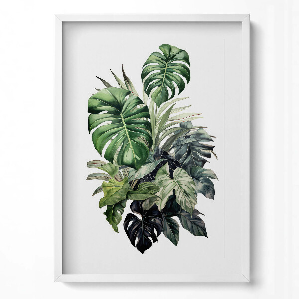 Tablou living cu rama modern Frunze de Monstera pictate