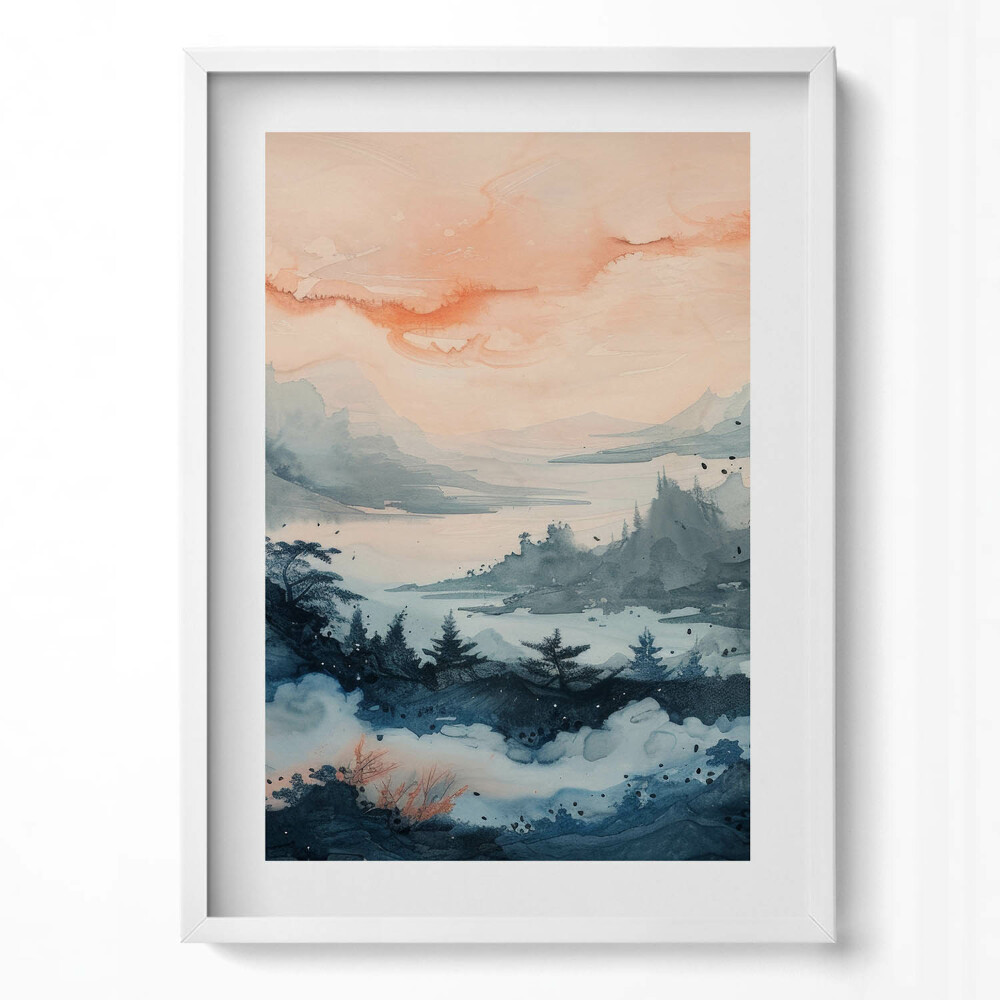 Tablou living cu rama modern Peisaj abstract de munți și păduri