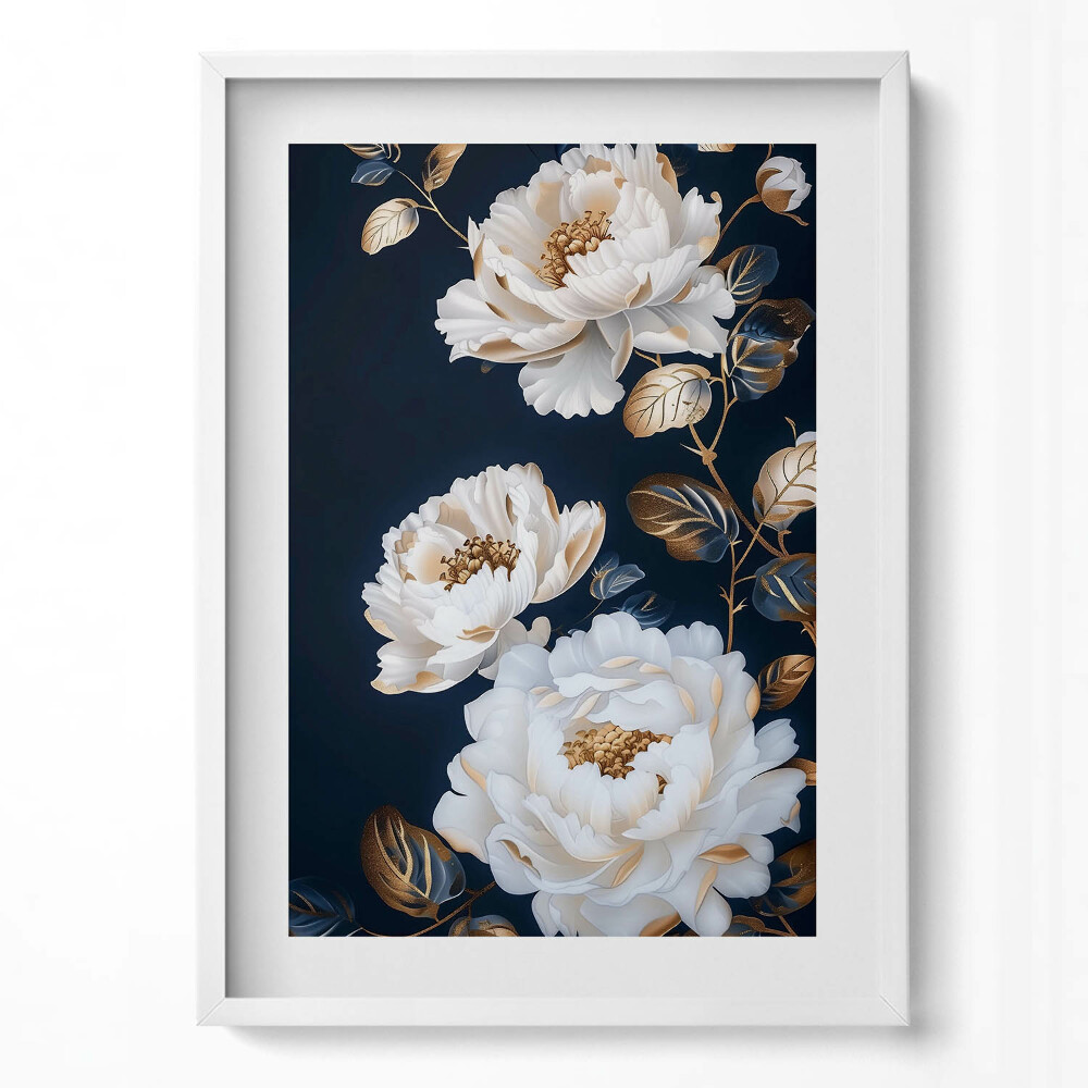 Tablou living cu rama modern Flori albe frumoase într-un stil glamour