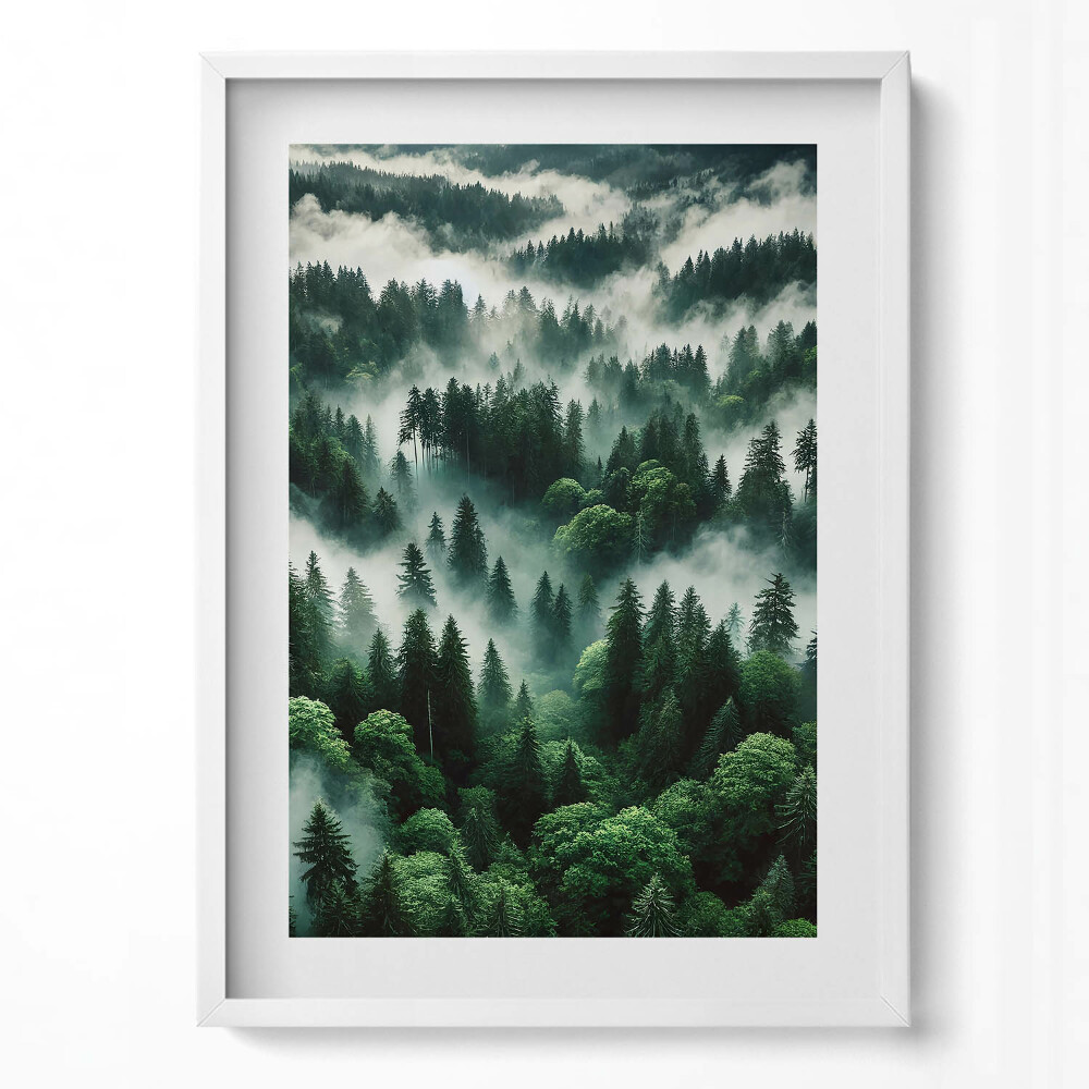 Tablou rama modern Peisaj de ceață de dimineață în pădure