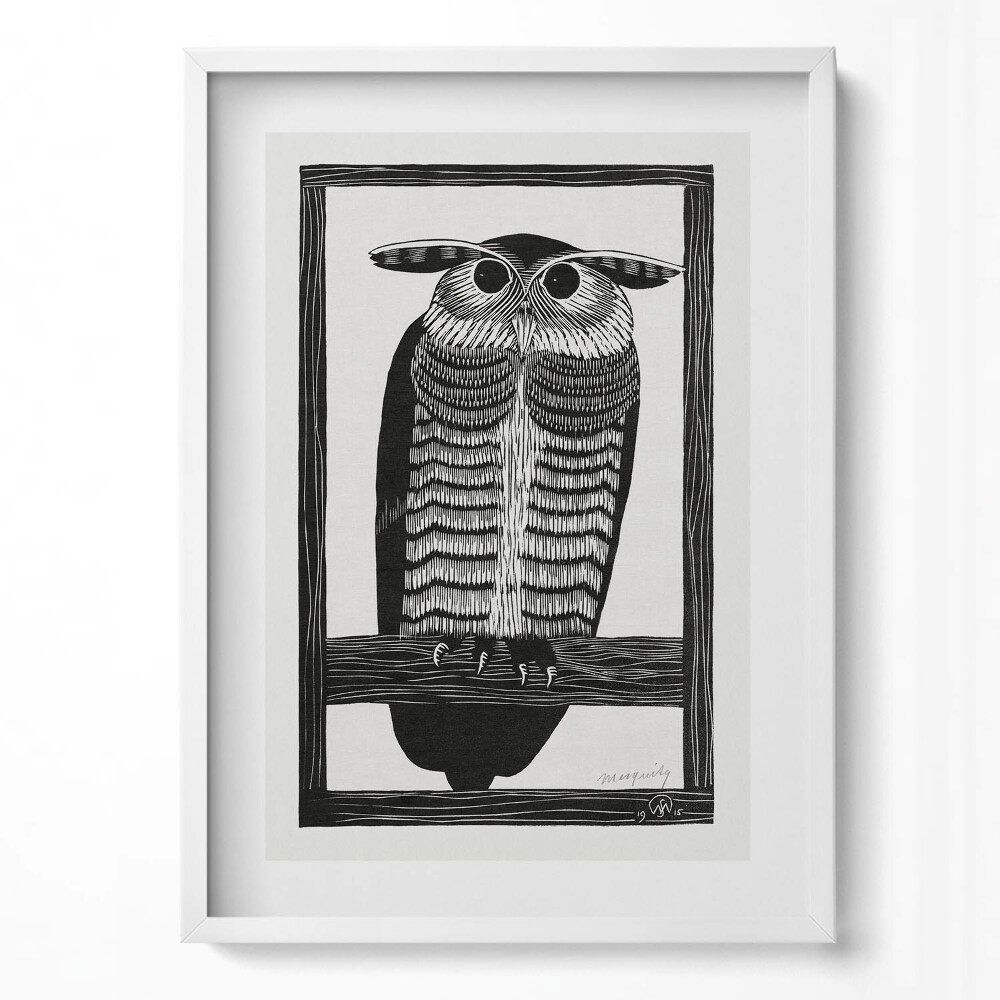 Tablou living cu rama modern Desenul unei bufnițe pe o creangă