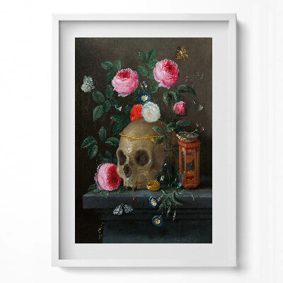 Tablou living cu rama modern Craniu printre flori