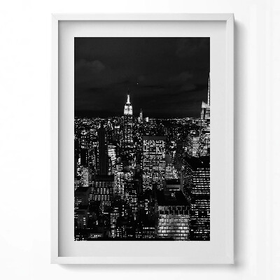 Tablou living cu rama modern peisaj urban alb-negru noaptea