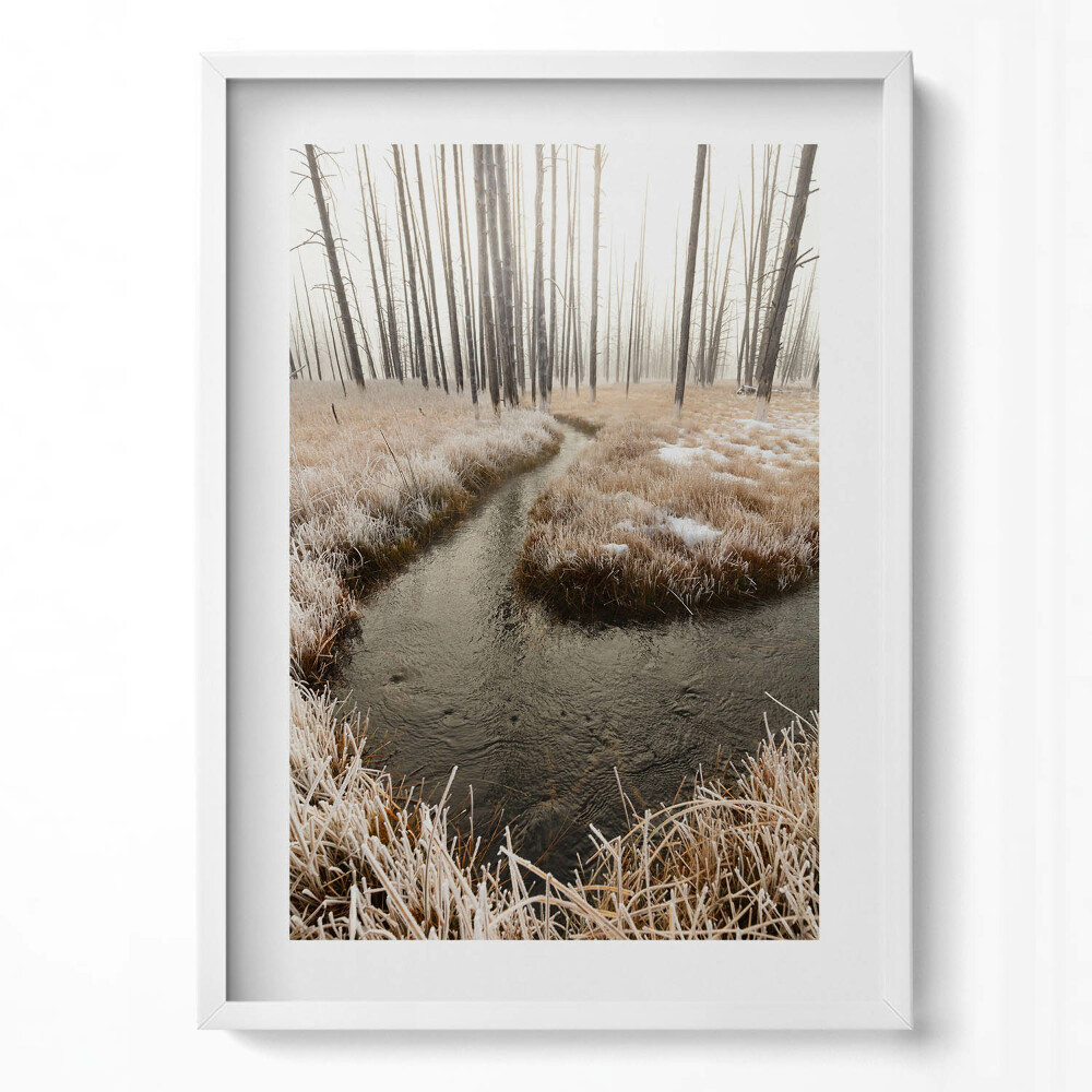 Tablou rama modern Râu în pădure iarna