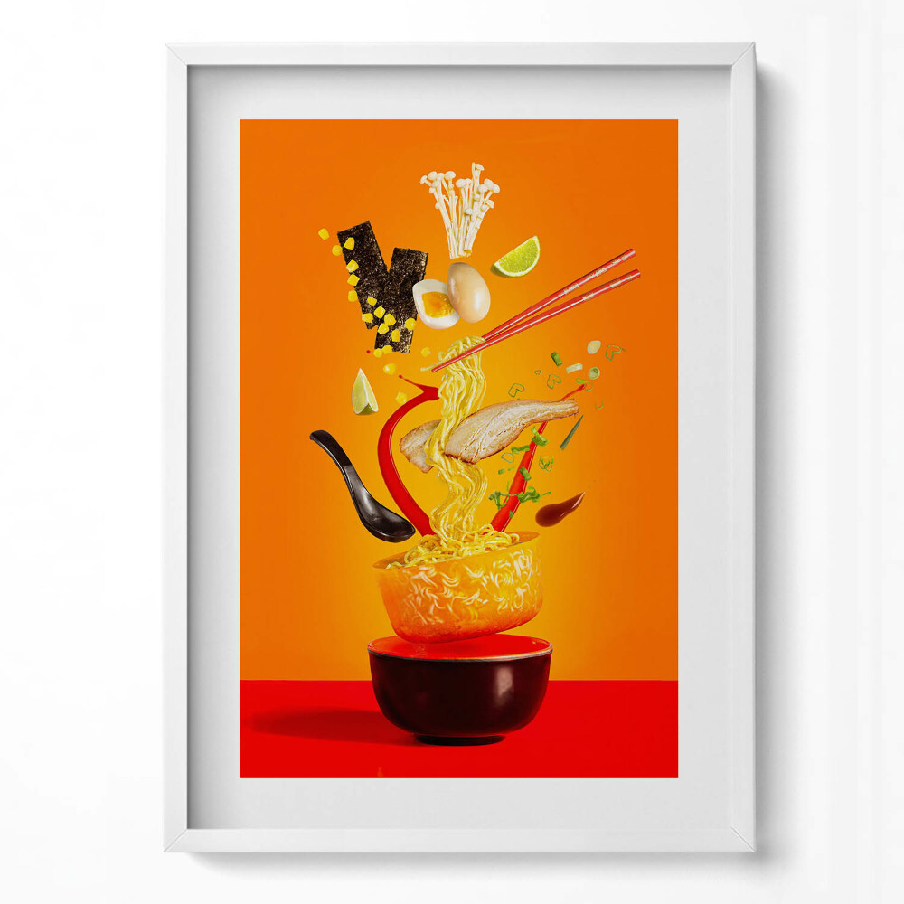 Tablou living cu rama modern Ilustrație cu supă ramen - temă de bucătărie
