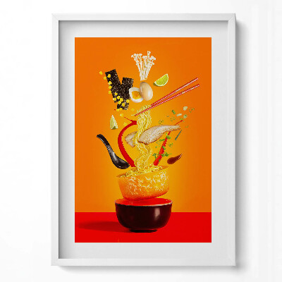 Tablou living cu rama modern Ilustrație cu supă ramen - temă de bucătărie