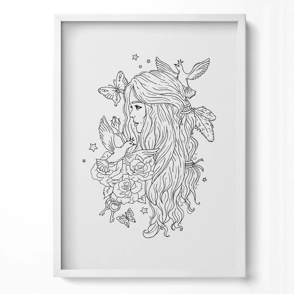 Tablou living cu rama modern Ilustrație artistică liniară pentru fete