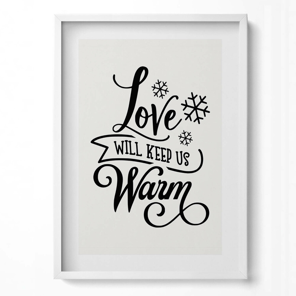 Tablou living cu rama modern Dragostea ne va ține de cald - zicală în familie