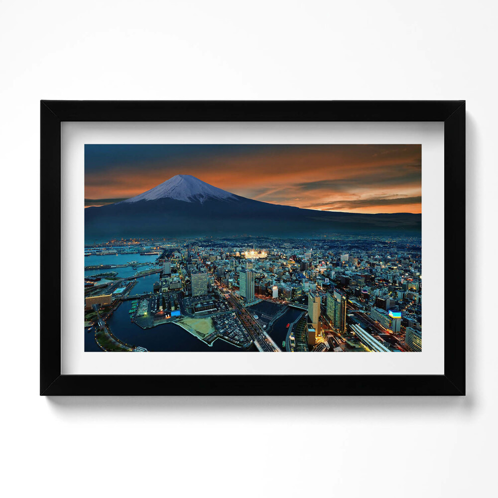 Tablou living cu rama original Vedere a orașului Tokyo și a Muntelui Fuji