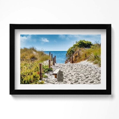 Tablou living cu rama original Drum nisipos spre plajă și mare