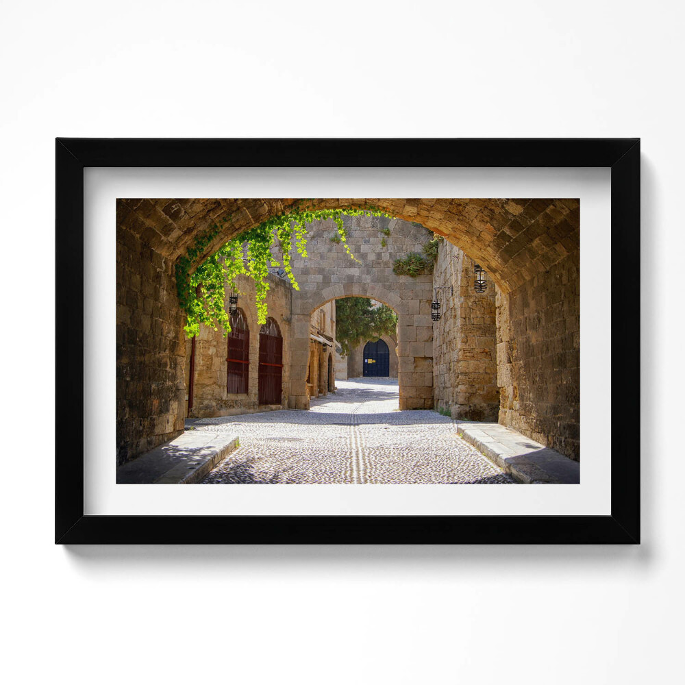 Tablou living cu rama original Strada Medievală Rhodos Grecia