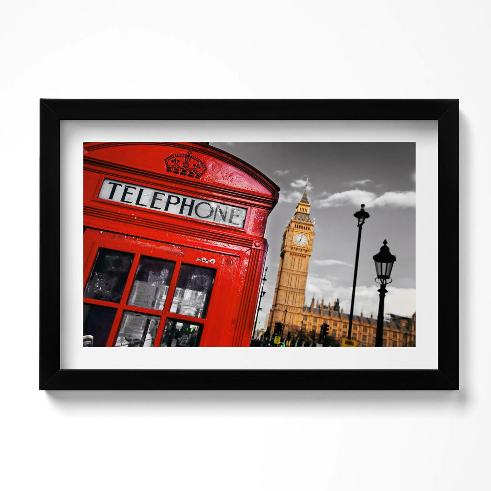 Tablou living cu rama original Cabină telefonică și Big Ben - Anglia