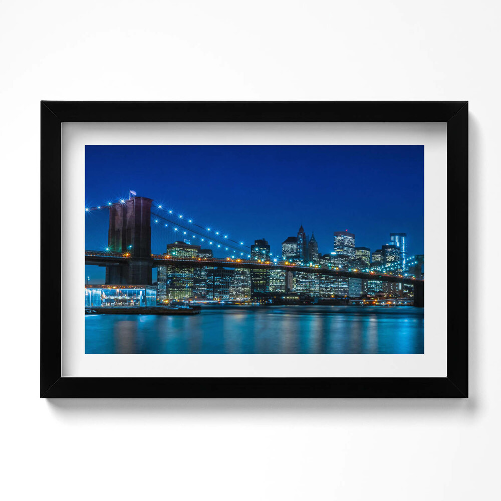 Tablou rama original Podul Brooklyn noaptea - New York