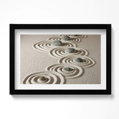 Tablou rama original Zen - pietre pe cercuri de nisip