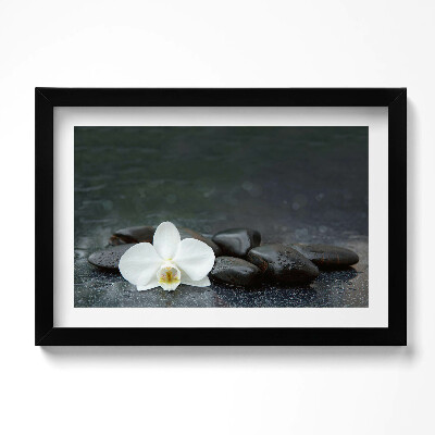 Tablou living cu rama original Pietre zen cu flori albe