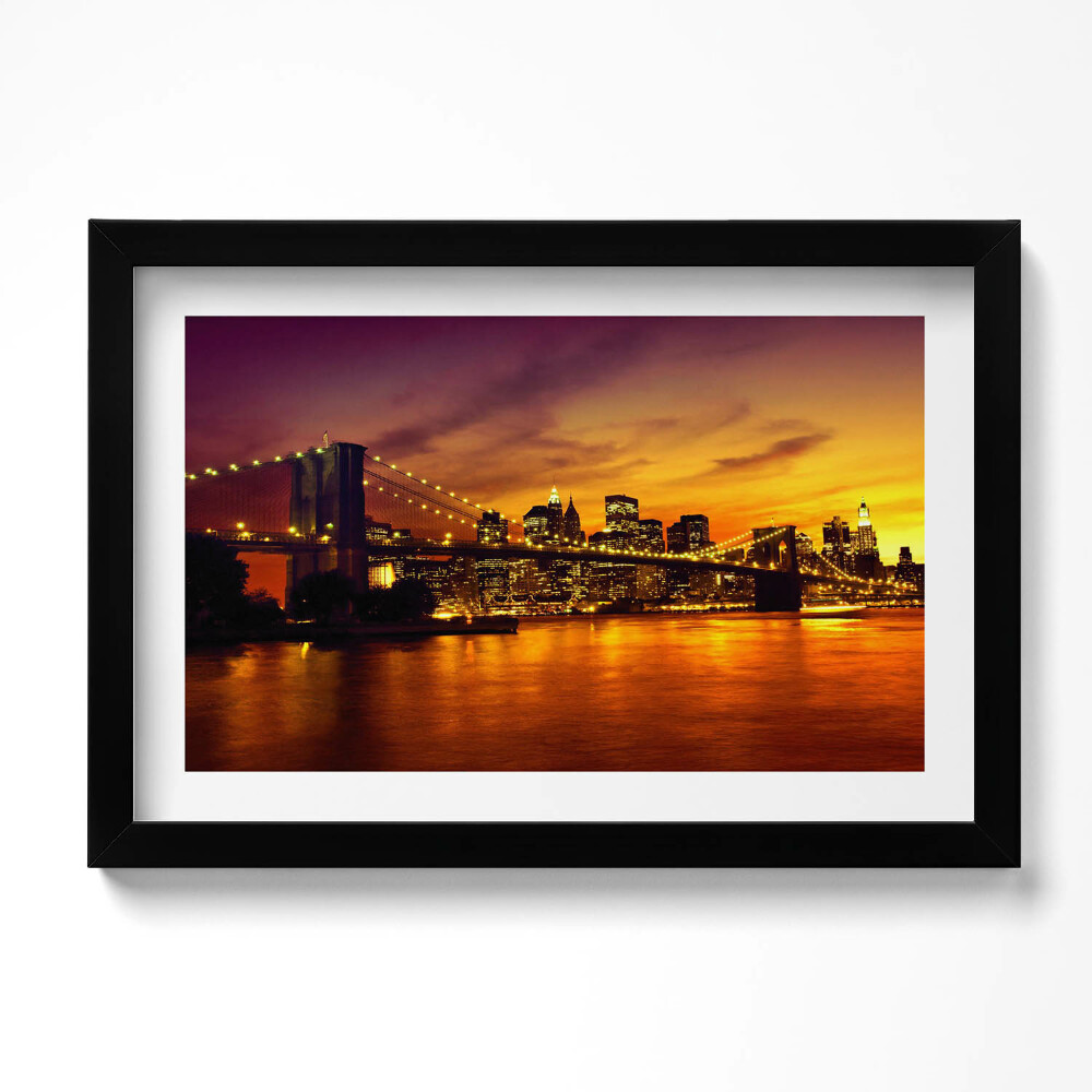 Tablou rama original Vedere de seară a podului Brooklyn