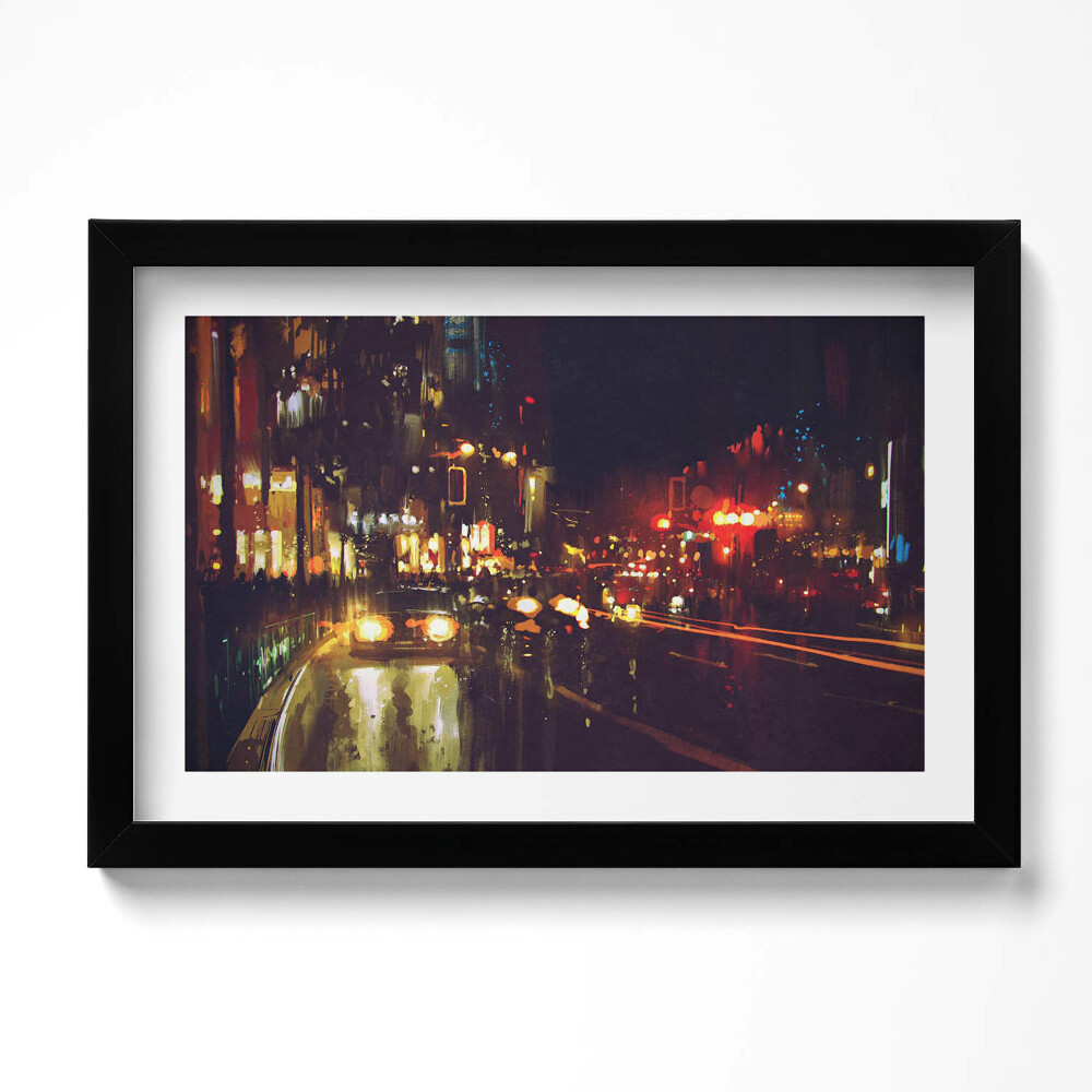 Tablou living cu rama original Oraș pictat încețoșat