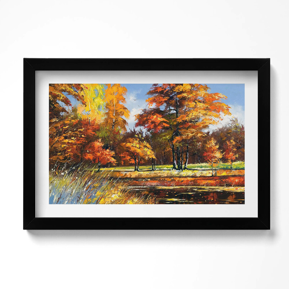 Tablou living cu rama original Toamna pictată și râul