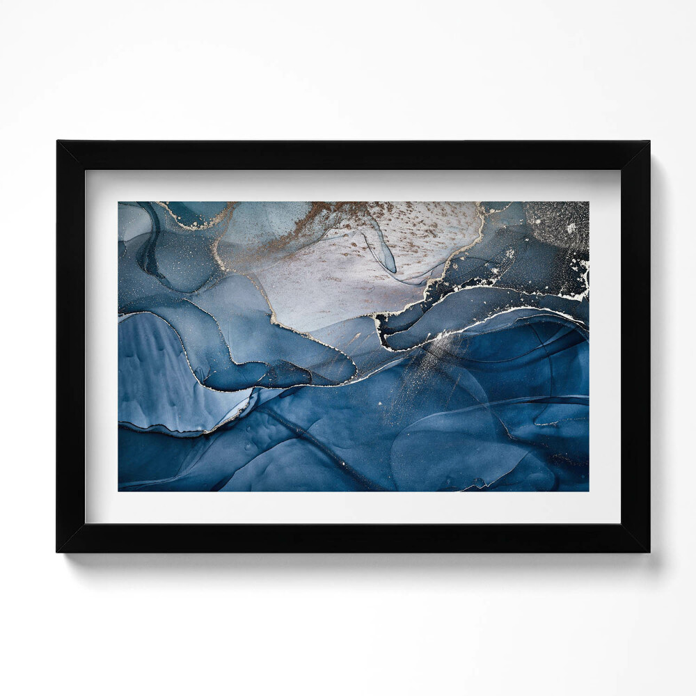 Tablou living cu rama original Abstract albastru cu auriu