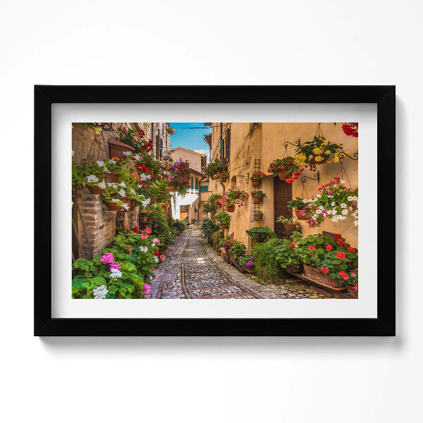 Tablou living cu rama original Strada Florilor din orașul umbrian