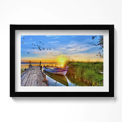 Tablou living cu rama original Vedere a lacului și a apusului de soare