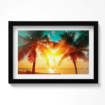 Tablou living cu rama original Vedere de vacanță - palmieri la apus