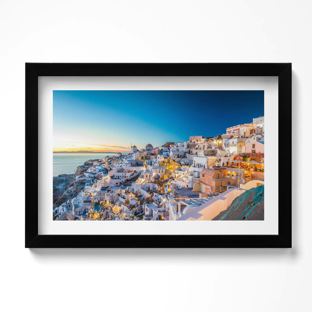 Tablou living cu rama original Apus de soare în Santorini