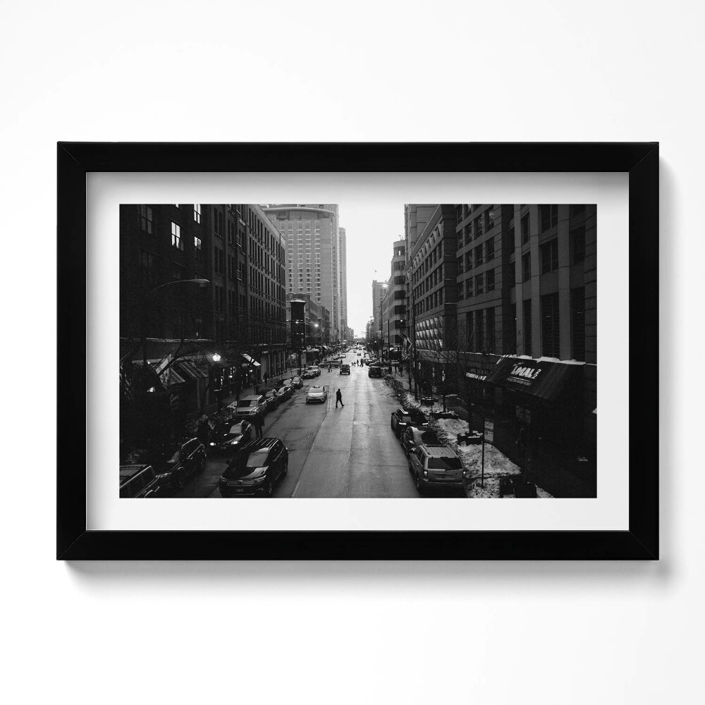 Tablou living cu rama original Străzile alb-negre din Chicago