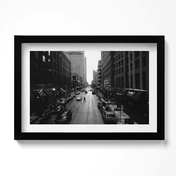 Tablou living cu rama original Străzile alb-negre din Chicago