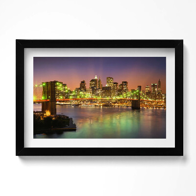 Tablou living cu rama original Podul Brooklyn noaptea