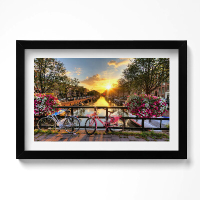 Tablou living cu rama original Răsărit de soare peste Amsterdam