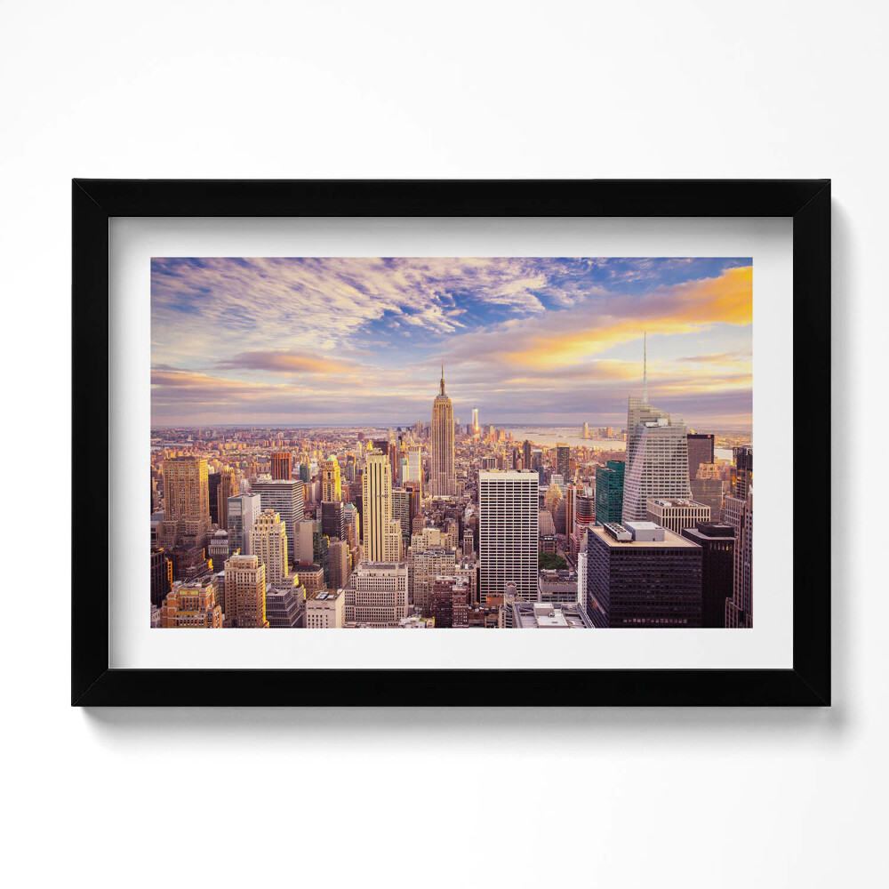 Tablou living cu rama original Apus de soare New York