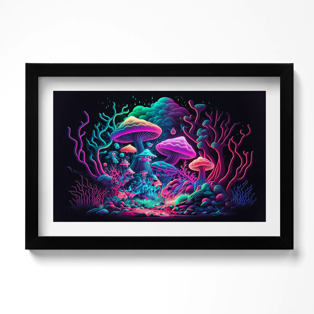 Tablou living cu rama original Ciuperci neon