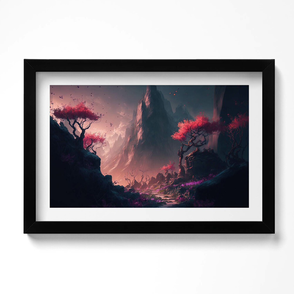 Tablou living cu rama original Pădure și munți magici