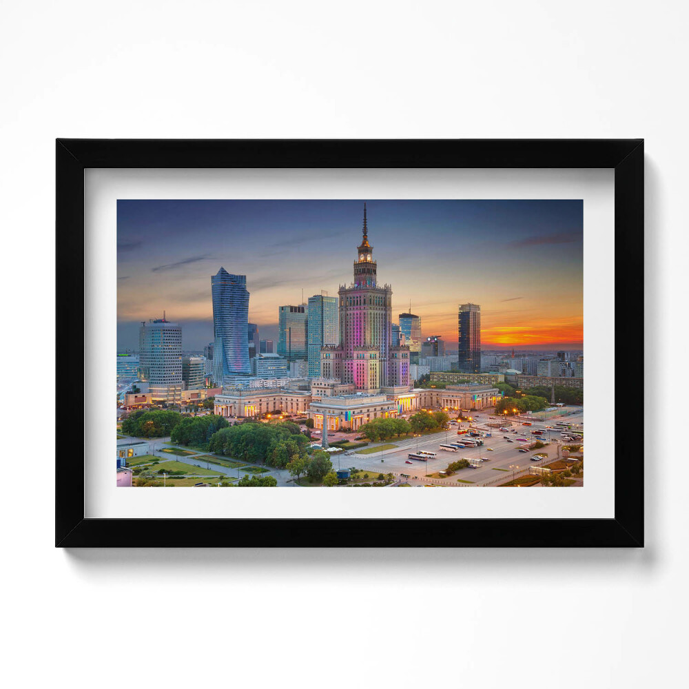 Tablou rama original Panoramă apus de soare Varșovia